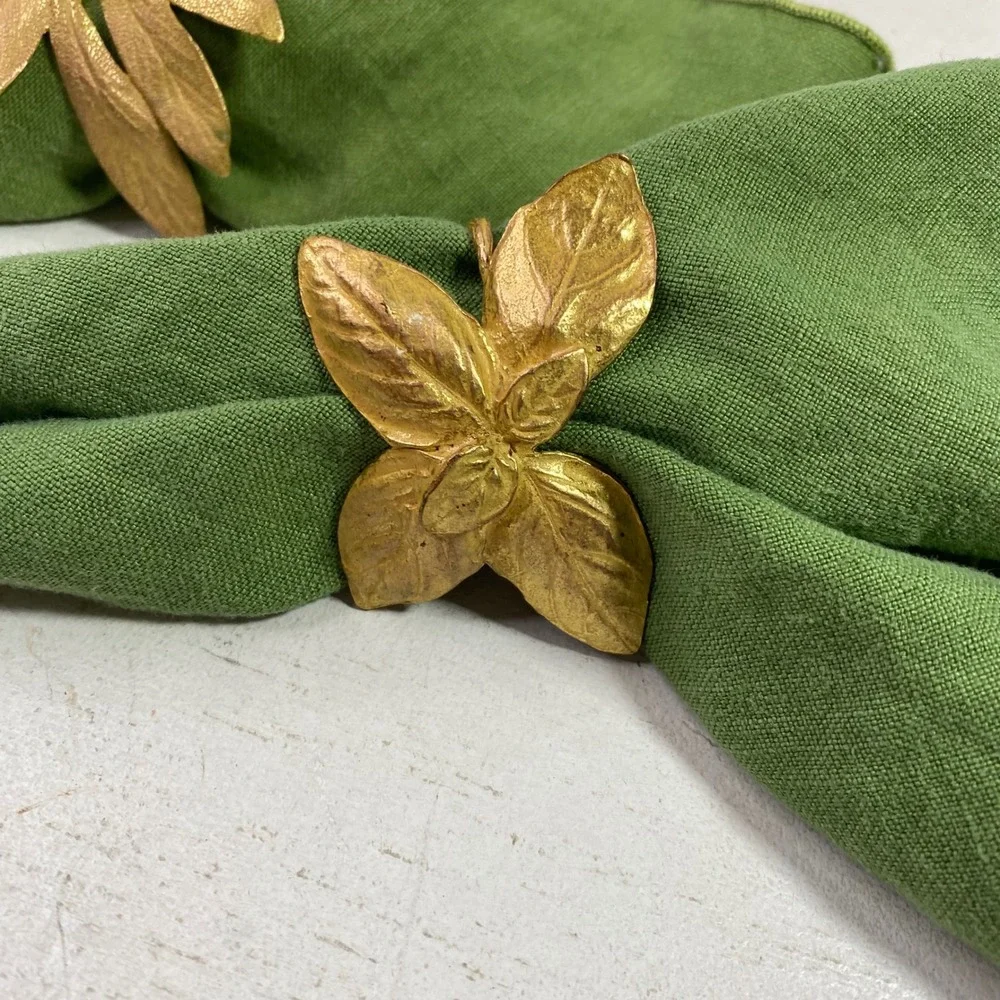Table Art Gold Leaf Napkin Rings Set of 2 Botanical Herb Foliage Gold Tone